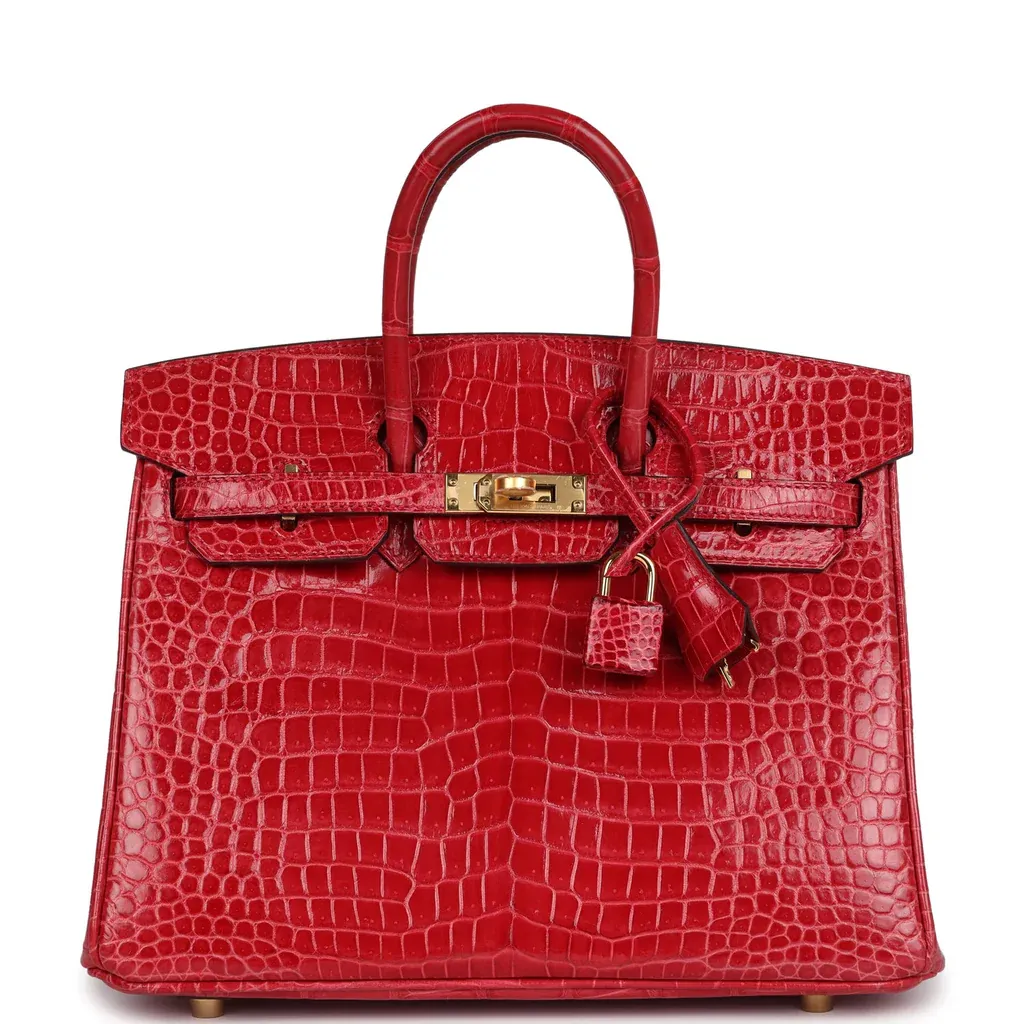 Hermès Birkin 25 Braise Shiny Porosus Crocodile Gold Hardware