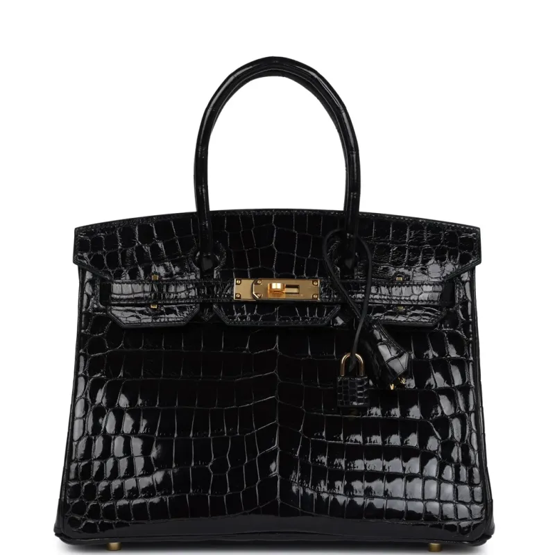 Hermès Birkin 30 Black Shiny Crocodile Niloticus Gold Hardware