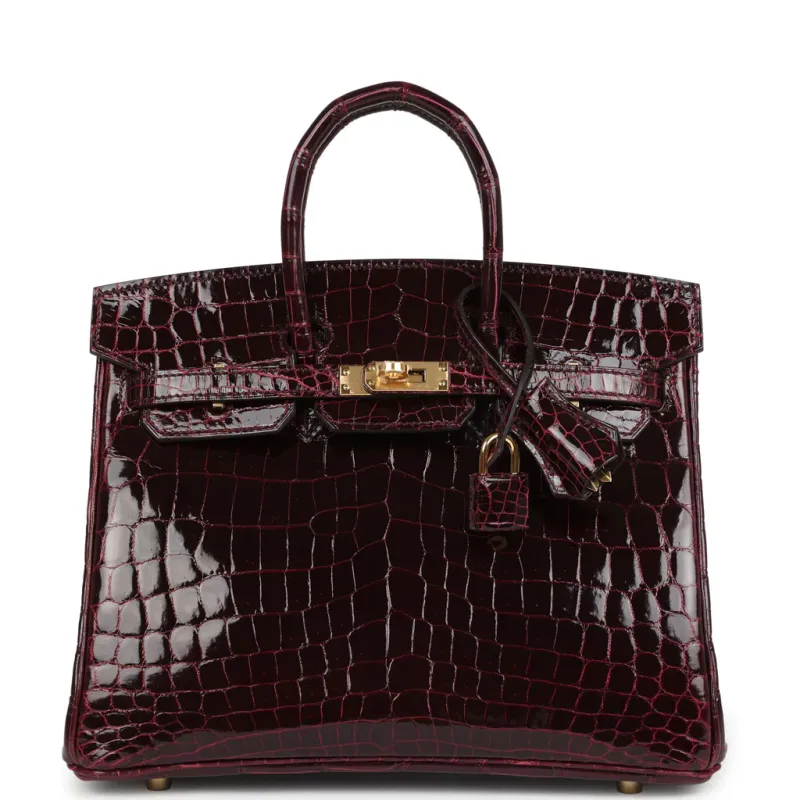 Hermès Birkin 25 Bordeaux Shiny Niloticus Crocodile Gold Hardware