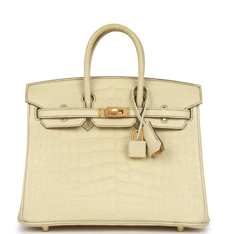 Hermès Special Order (HSS) Birkin 25 Vanille Matte Alligator Brushed Gold Hardware