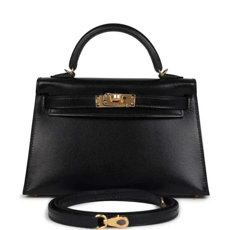 Hermès Kelly Sellier 20 Black Box Gold Hardware