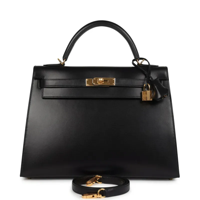 Hermès Kelly Sellier 32 Black Box Gold Hardware