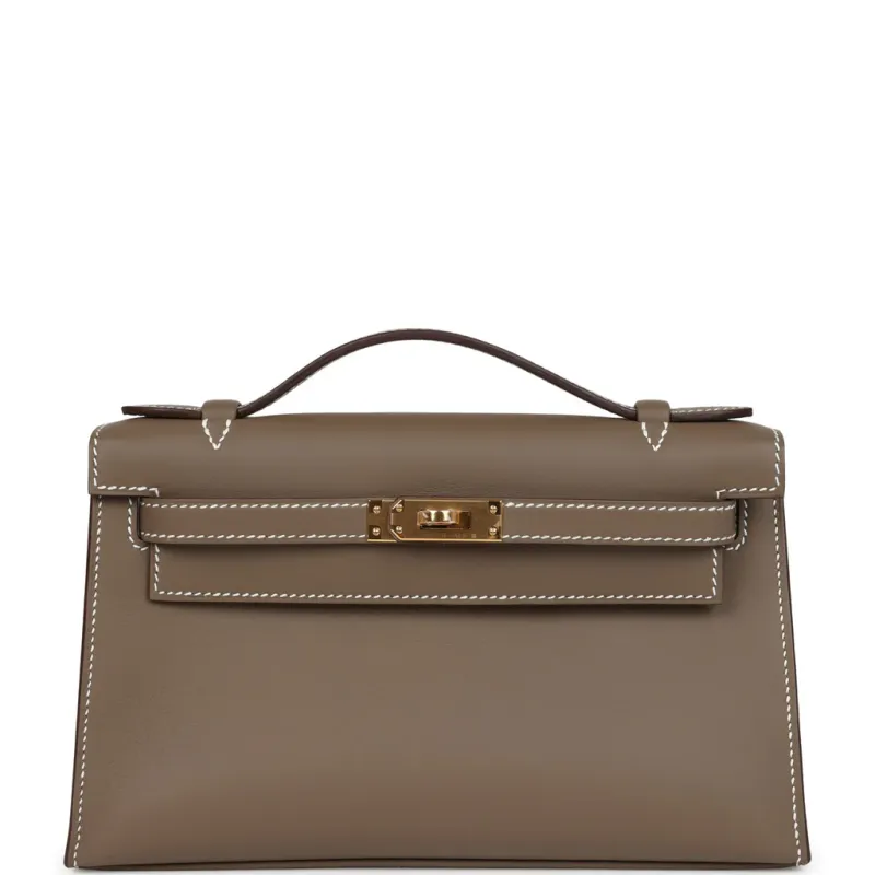 Hermès Kelly Pochette Etoupe Swift Gold Hardware