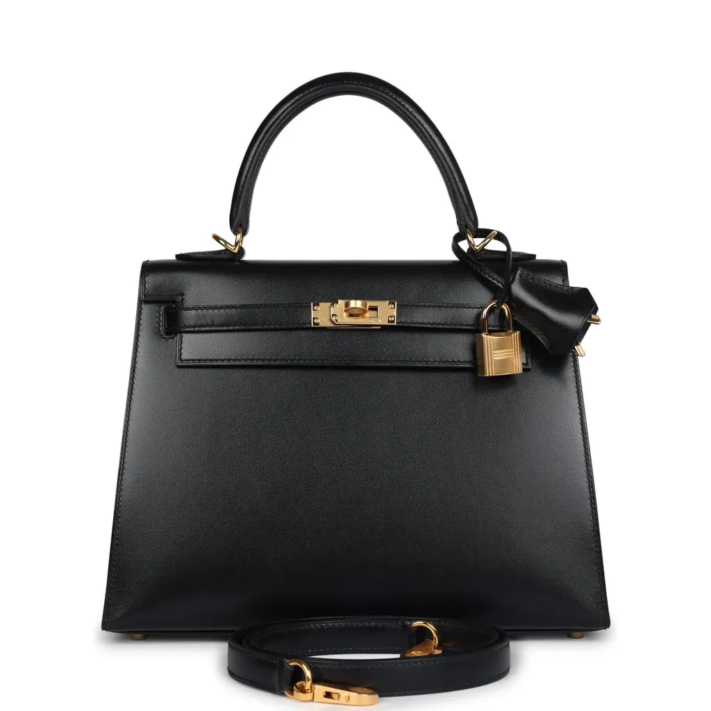 Hermès Kelly Sellier 25 Black Box Gold Hardware