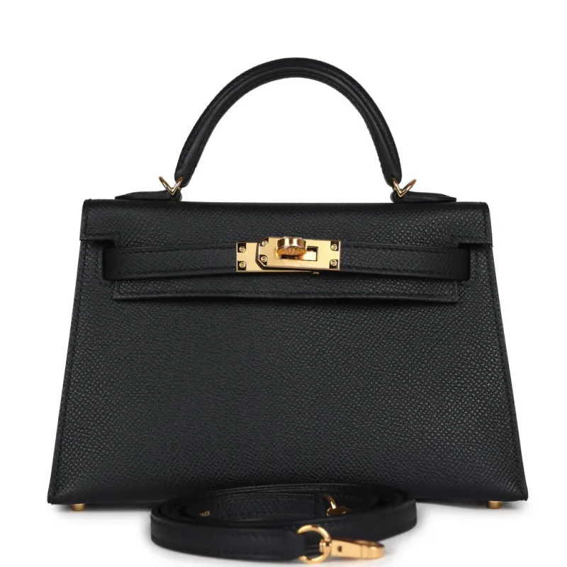 Hermès Kelly Sellier 20 Black Epsom Gold Hardware