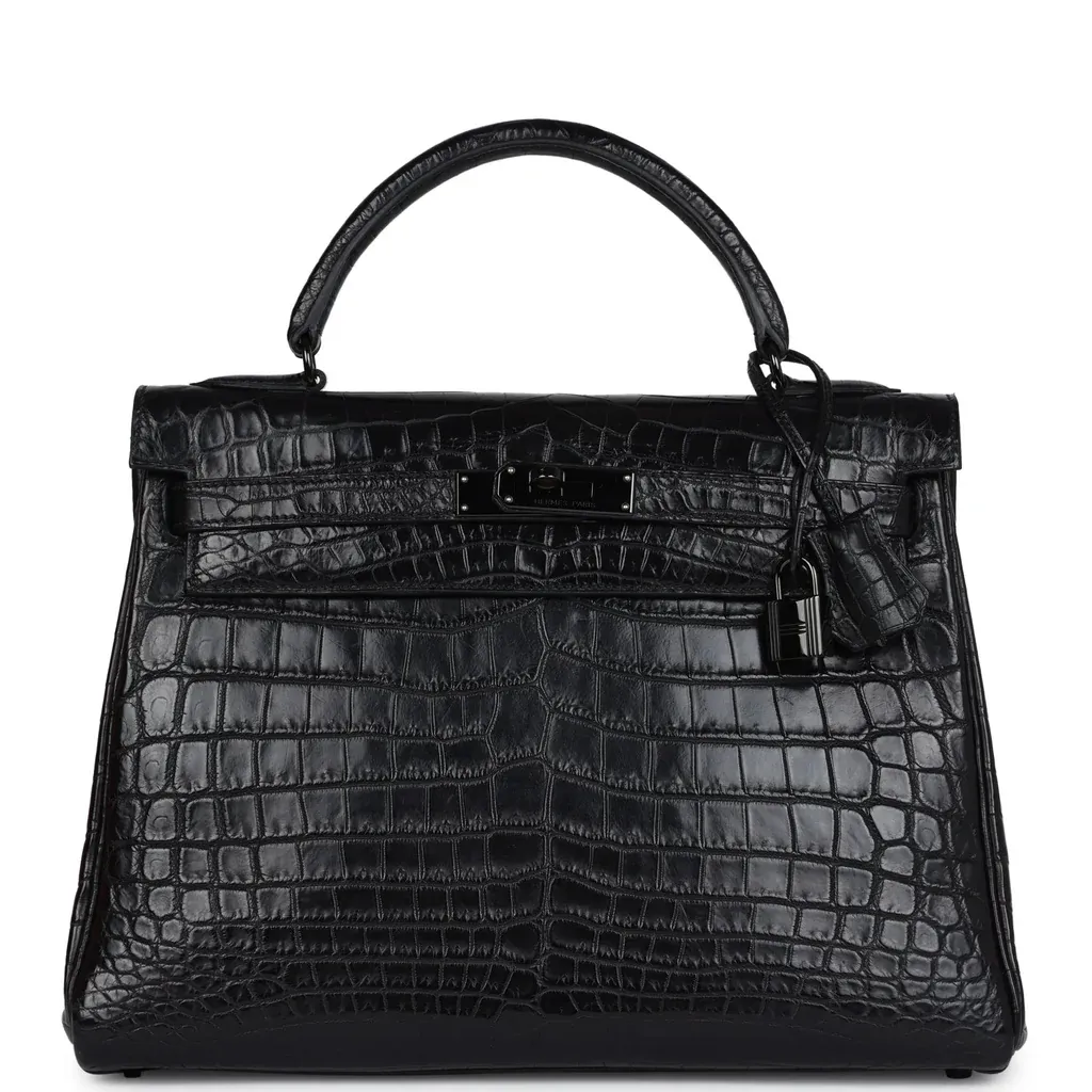 Hermès Kelly Retourne 32 SO Black Matte Niloticus Crocodile Black Hardware