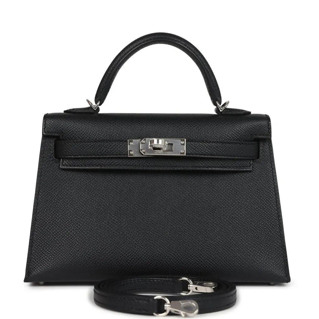 Hermès Kelly Sellier 20 Black Epsom Palladium Hardware