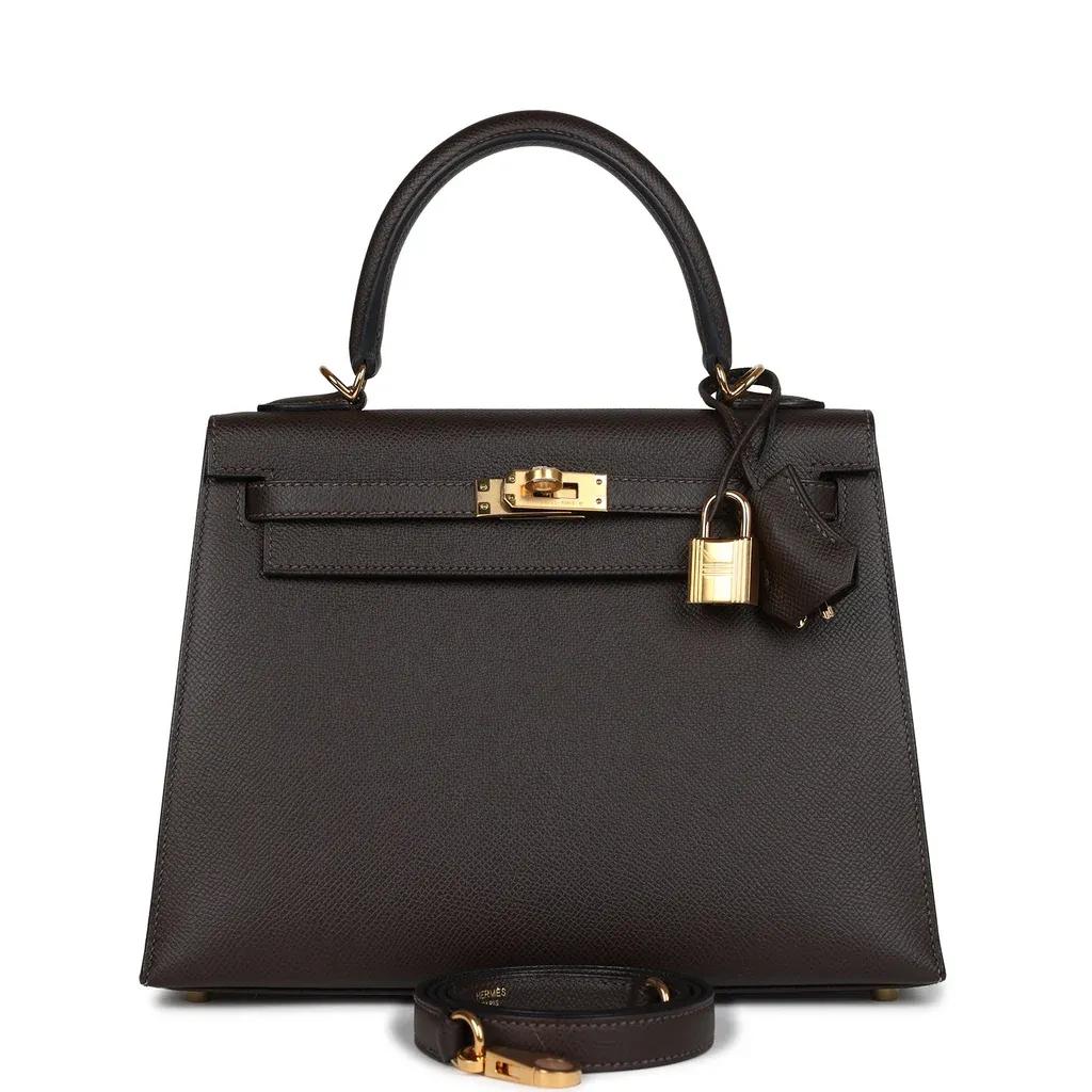 Hermès Kelly Sellier 25 Ebene Epsom Gold Hardware