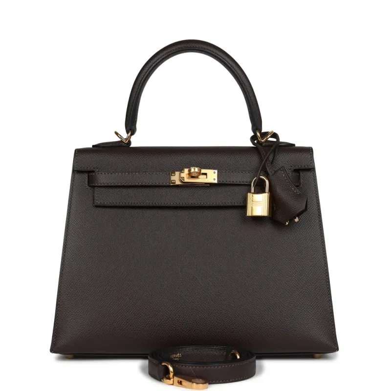 Hermès Kelly Sellier 25 Ebene Epsom Gold Hardware