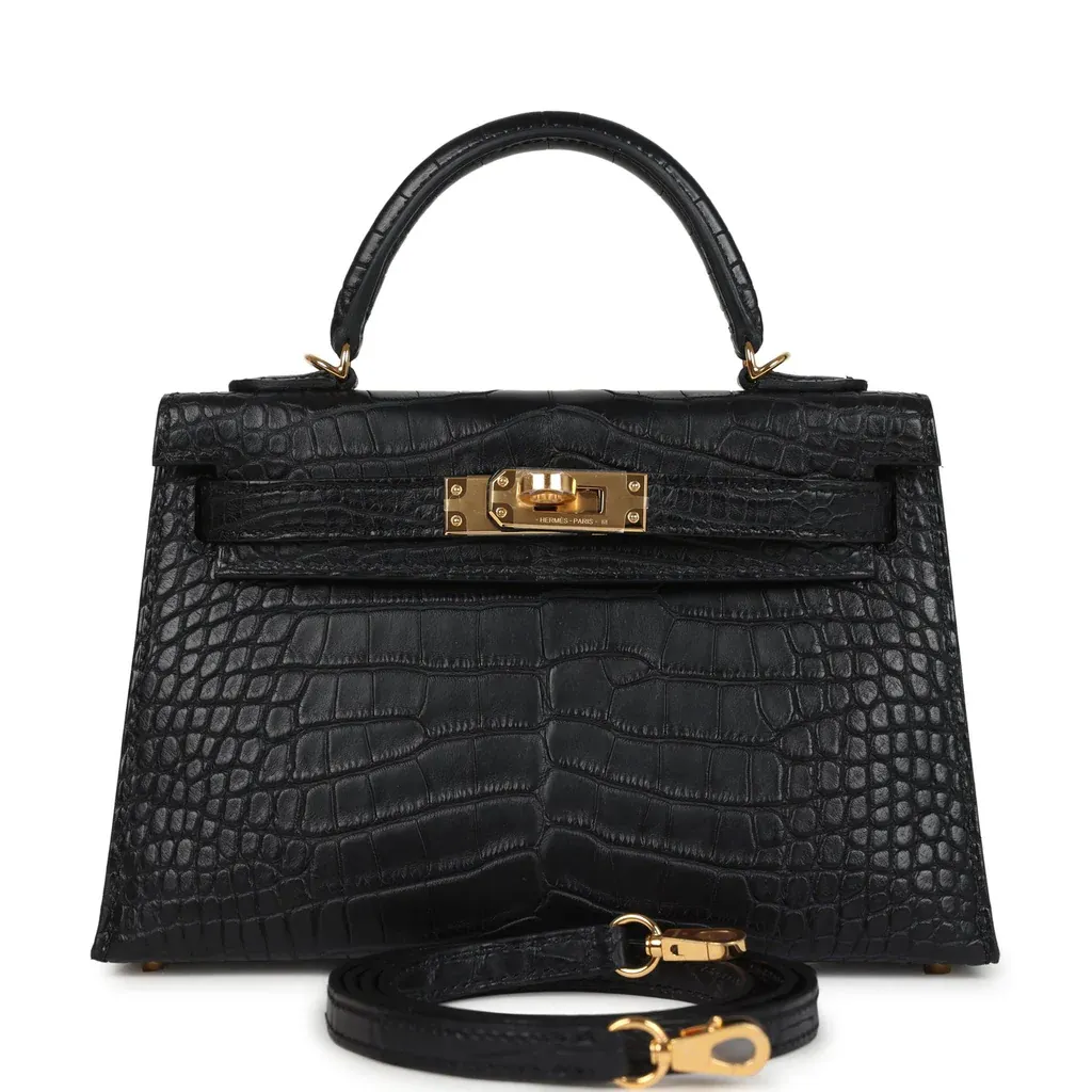 Hermès Kelly Sellier 20 Black Matte Alligator Gold Hardware