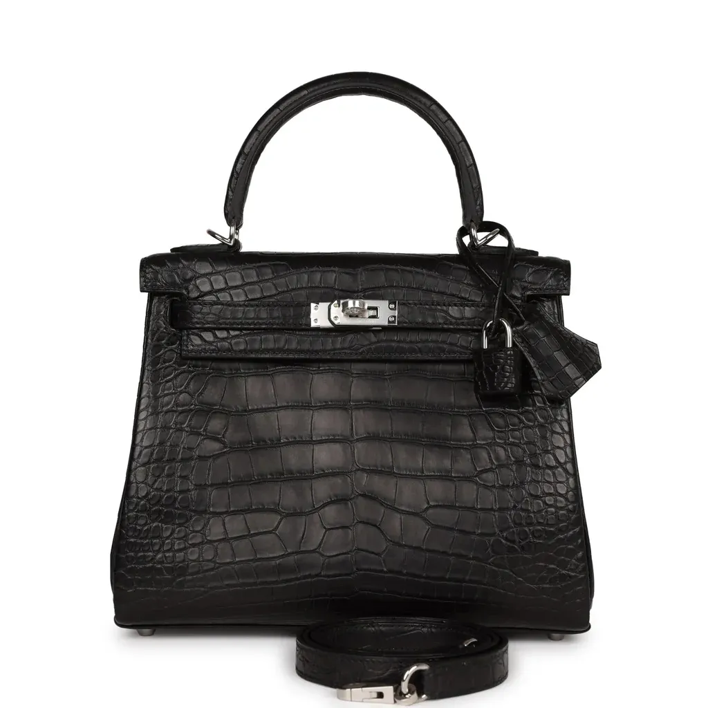 Hermès Kelly Retourne 25 Black Matte Alligator Palladium Hardware