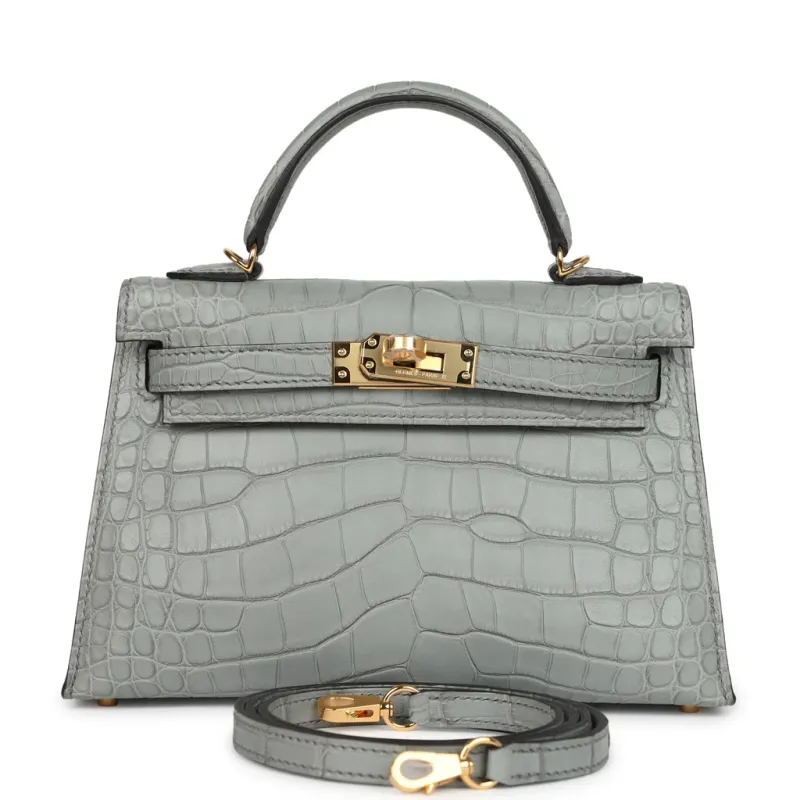 Hermès Kelly Sellier 20 Gris Ciment Matte Alligator Gold Hardware