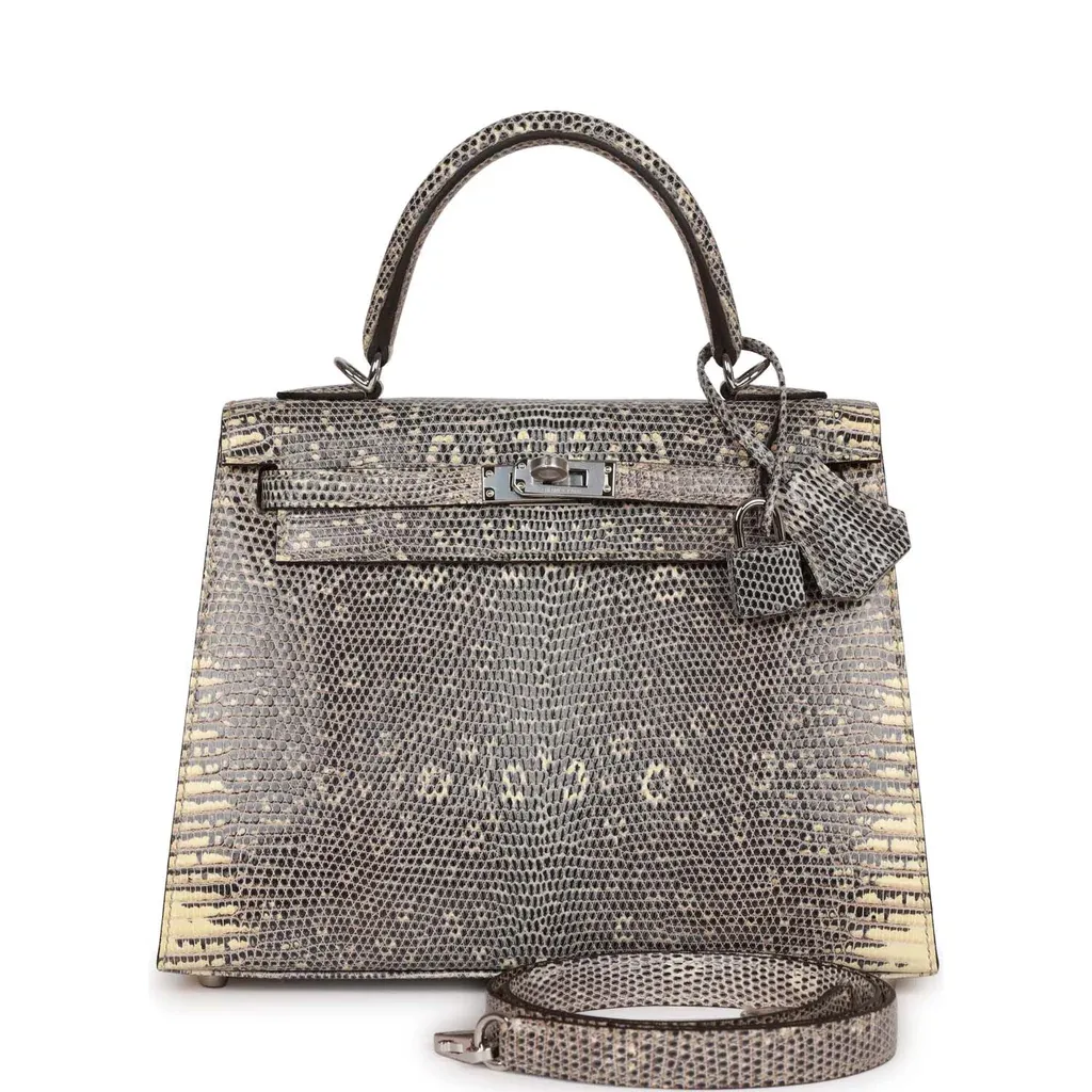 Hermès Kelly Sellier 25 Ombre Varanus Salvator Lizard Palladium Hardware