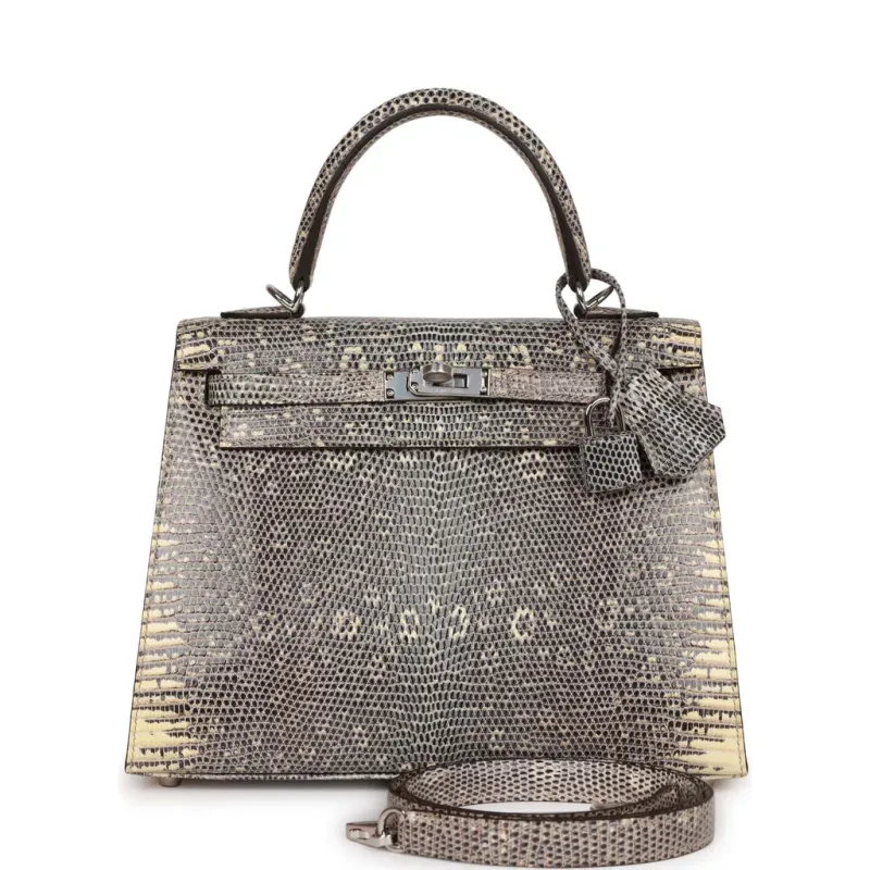 Hermès Kelly Sellier 25 Ombre Varanus Salvator Lizard Palladium Hardware