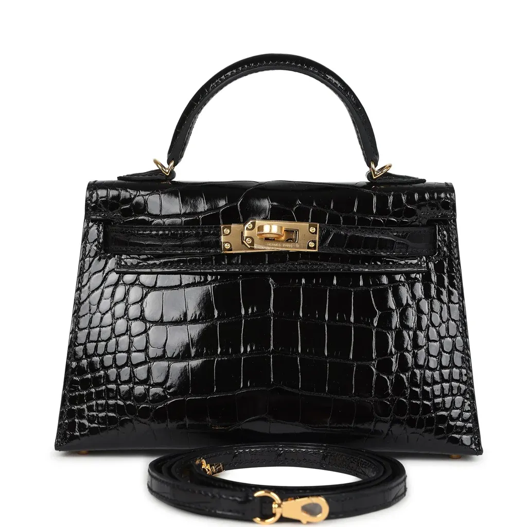 Hermès Kelly Sellier 20 Black Shiny Alligator Gold Hardware