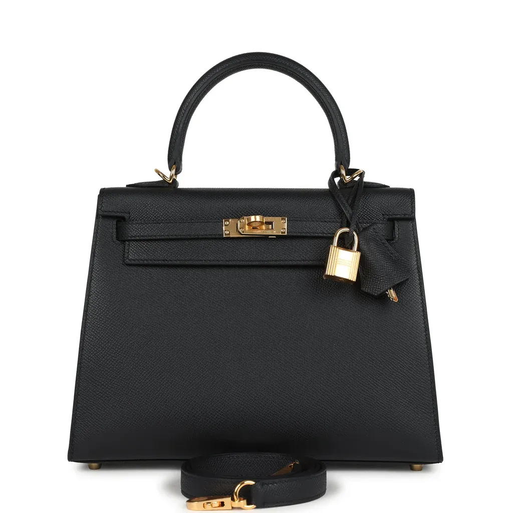 Hermès Kelly Sellier 25 Black Epsom Gold Hardware
