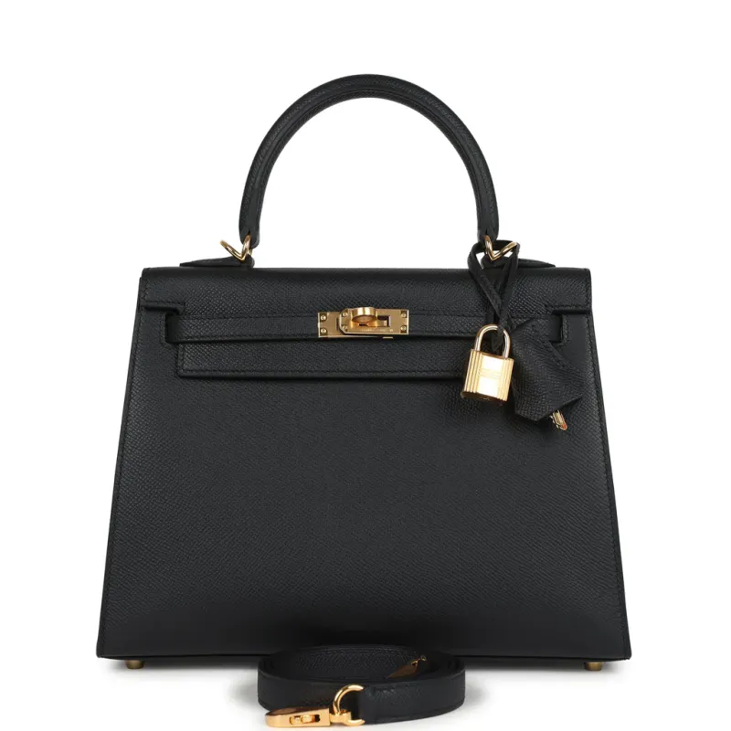 Hermès Kelly Sellier 25 Black Epsom Gold Hardware