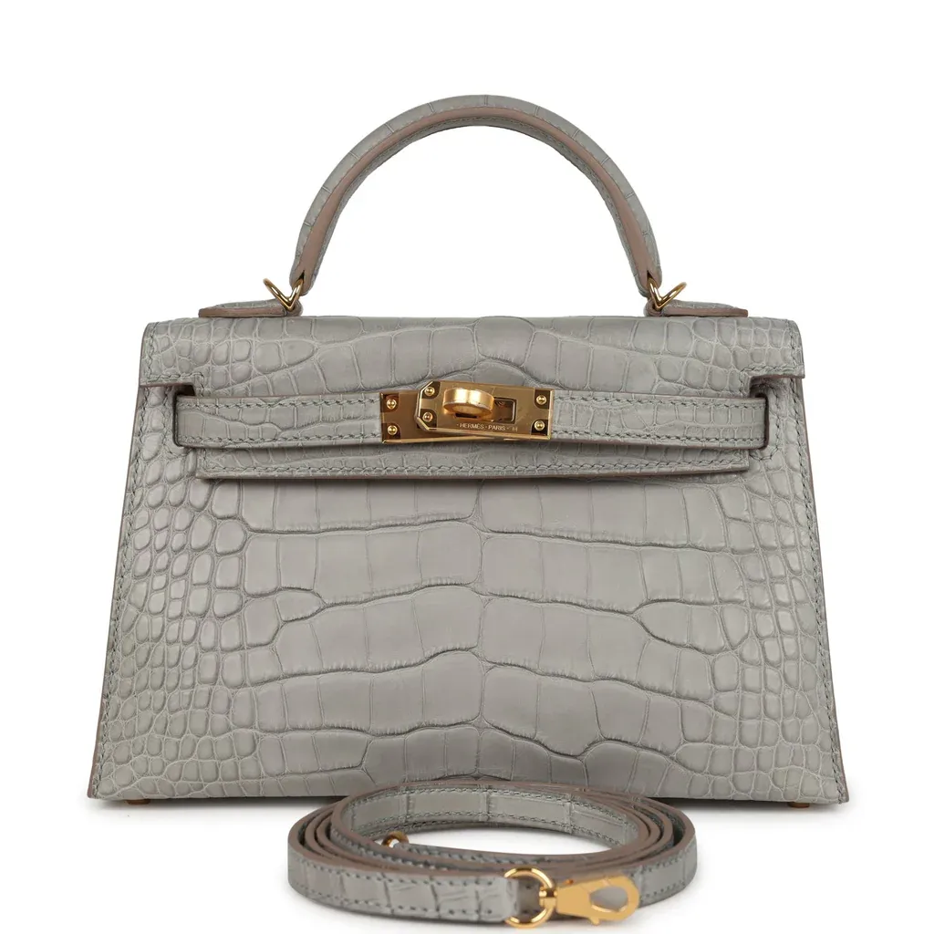 Hermès Special Order (HSS) Kelly Sellier 20 Gris Perle Verso Matte Alligator Gold Hardware