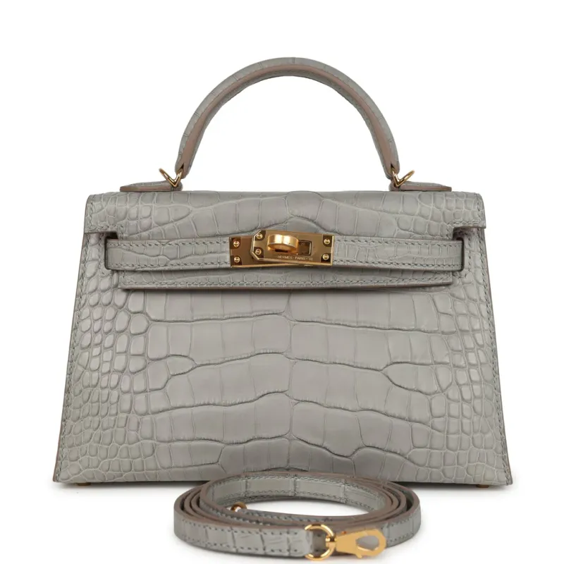 Hermès Special Order (HSS) Kelly Sellier 20 Gris Perle Verso Matte Alligator Gold Hardware