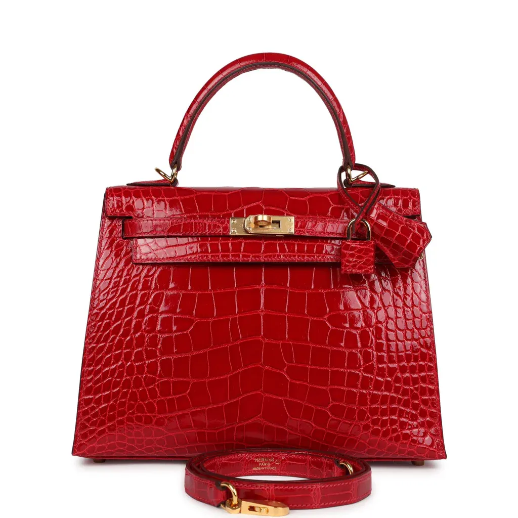 Hermès Kelly Sellier 25 Braise Shiny Alligator Mississippiensis Gold Hardware