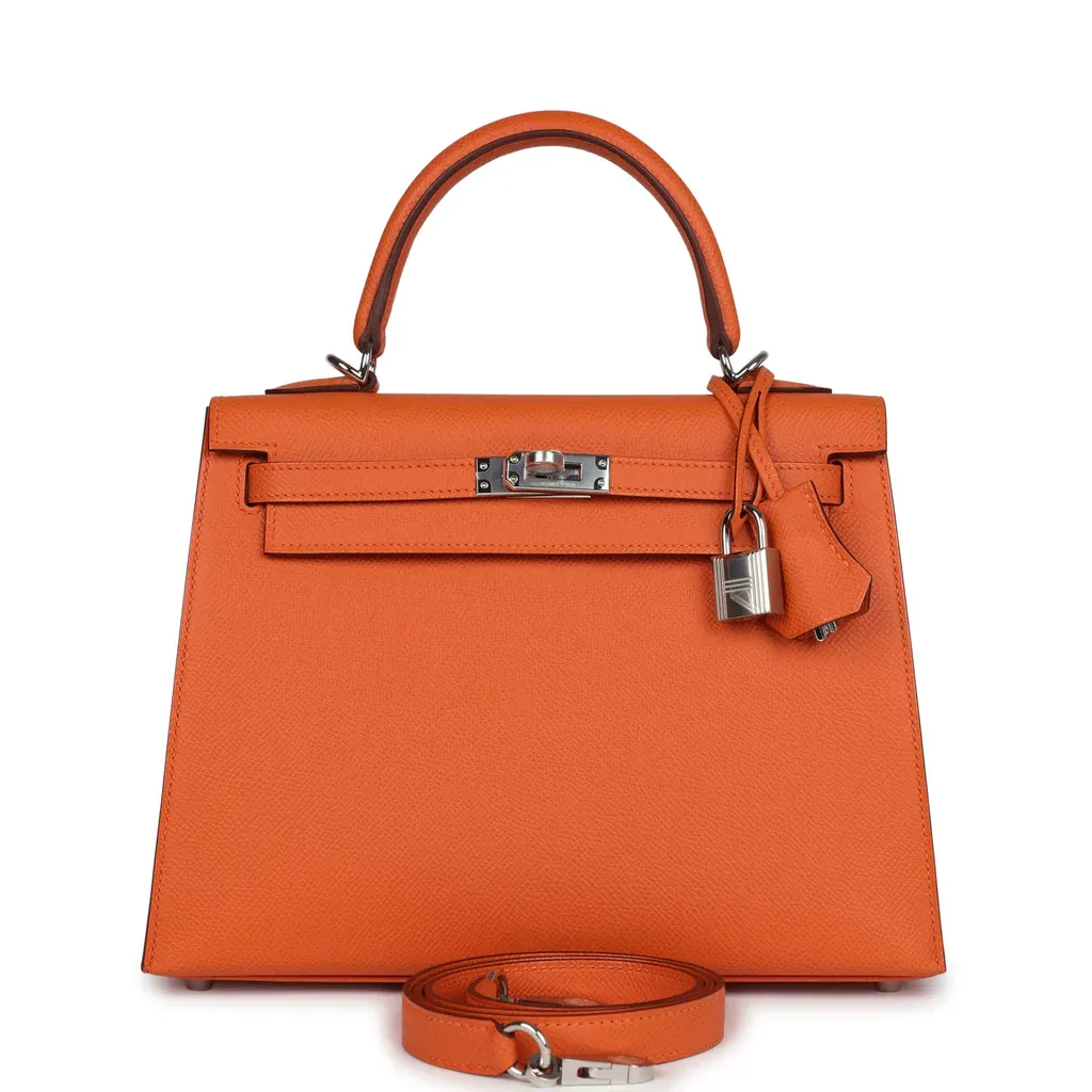 Hermès Kelly Sellier 25 Orange Epsom Palladium Hardware