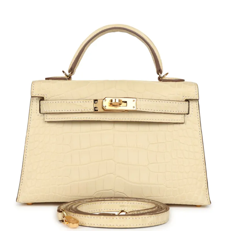 Hermès Kelly Sellier 20 Vanille Matte Alligator Gold Hardware
