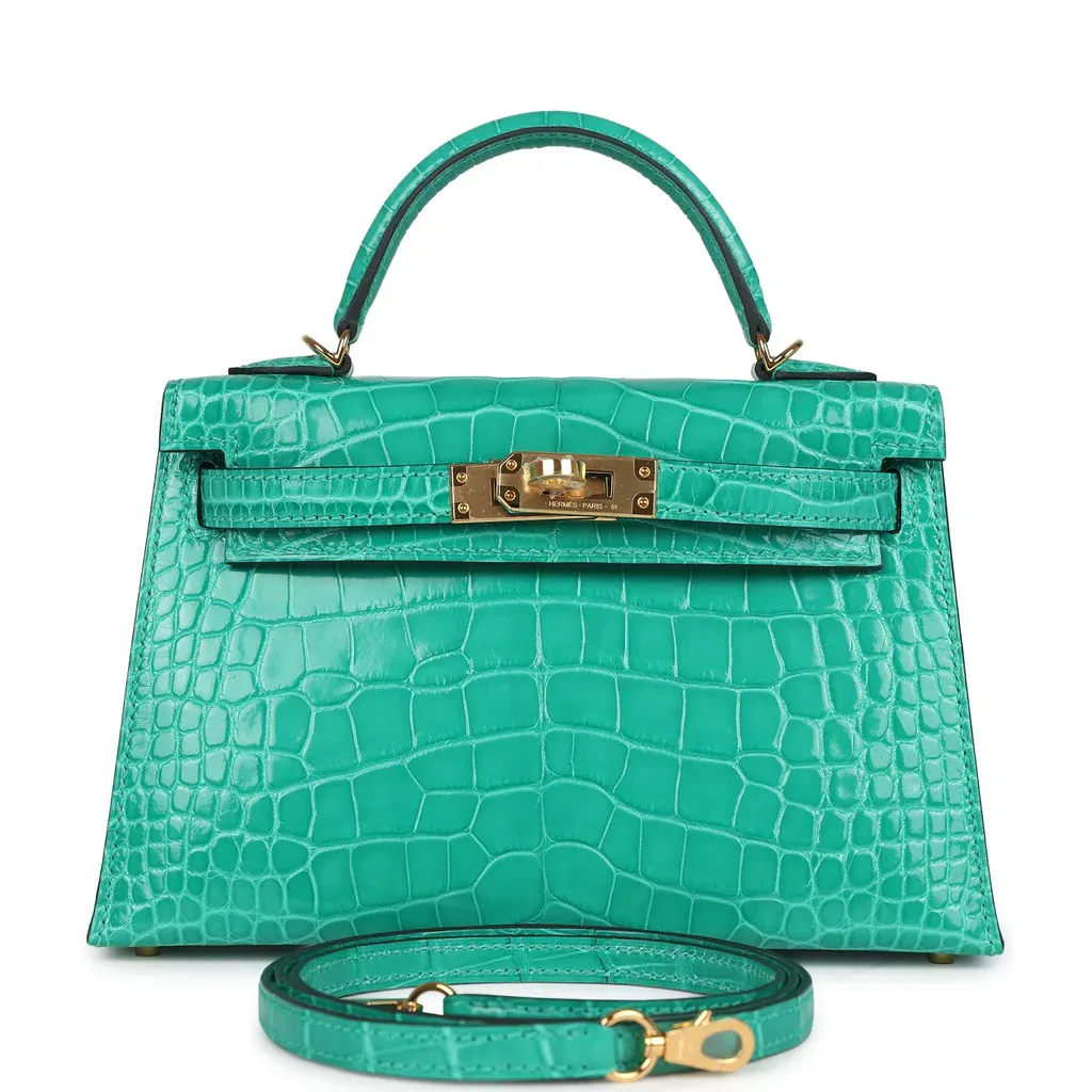 Hermès Kelly Sellier 20 Vert Jade Shiny Alligator Gold Hardware