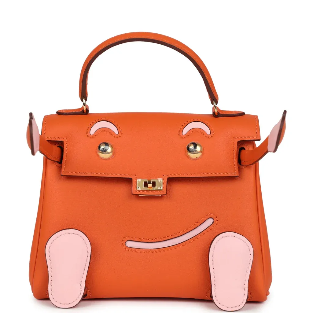 Hermès &quot;Quelle Idolle&quot; Kelly Doll Orange and Rose Sakura Swift Gold Hardware
