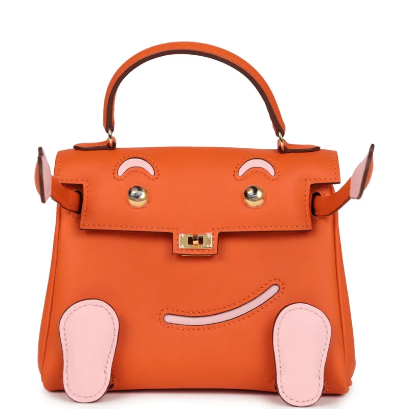 Hermès &quot;Quelle Idolle&quot; Kelly Doll Orange and Rose Sakura Swift Gold Hardware