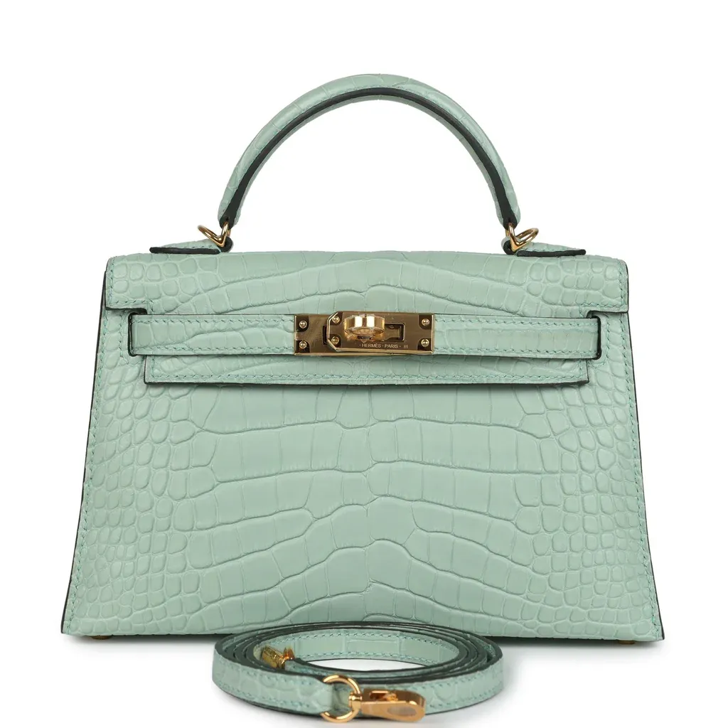 Hermès Kelly Sellier 20 Vert D&#39;Eau Matte Alligator Gold Hardware