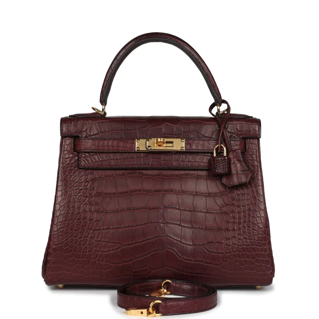Hermès Kelly Retourne 28 Bordeaux Matte Alligator Gold Hardware