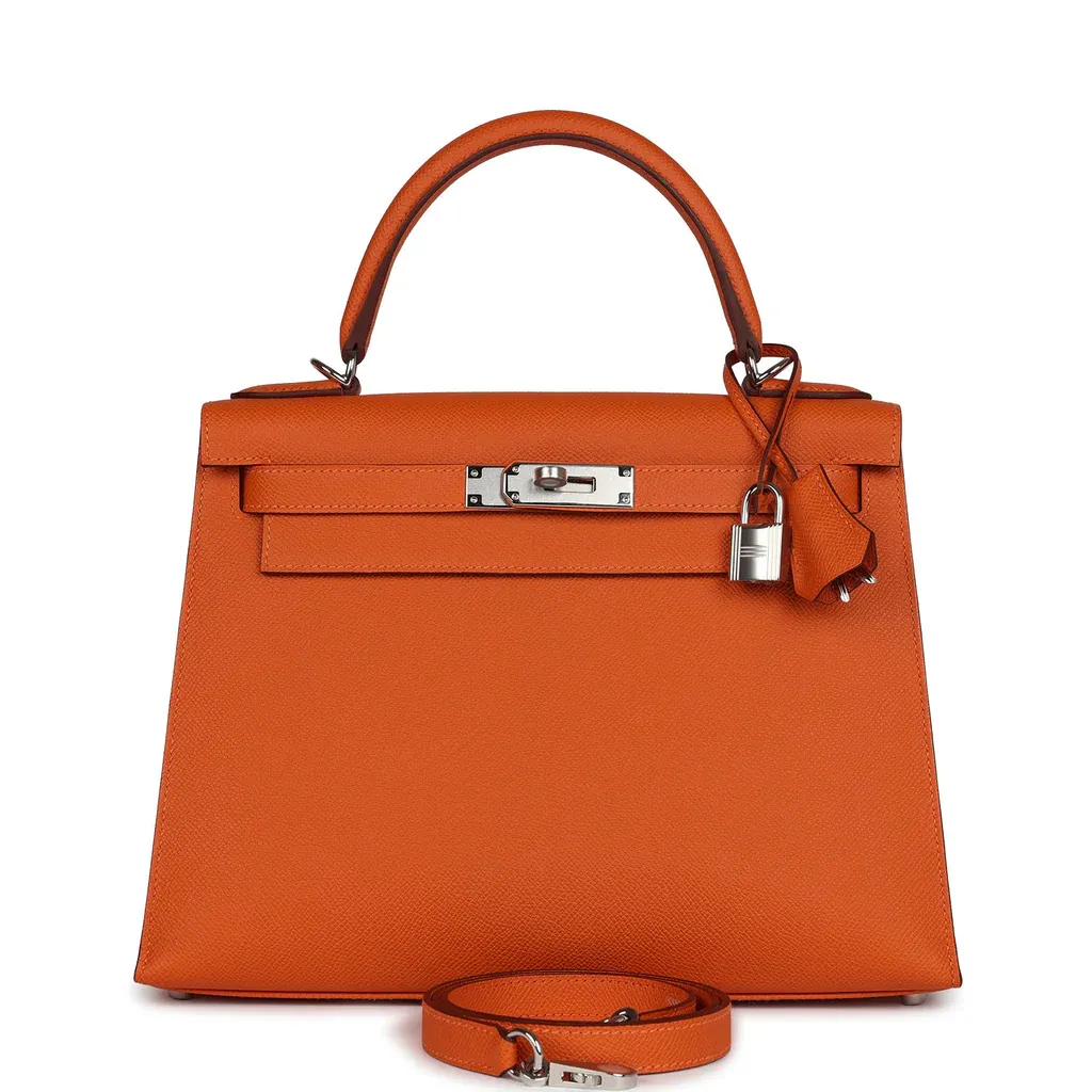 Hermès Kelly Sellier 28 Orange Epsom Palladium Hardware