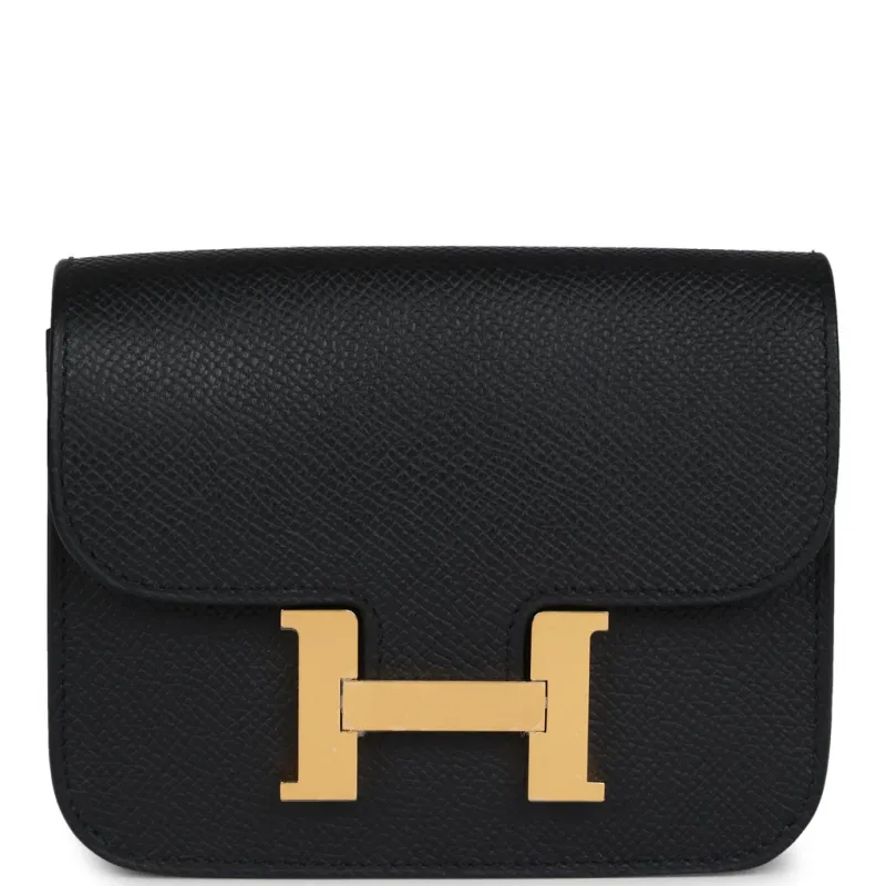 Hermès Constance Slim Wallet Black Epsom Gold Hardware