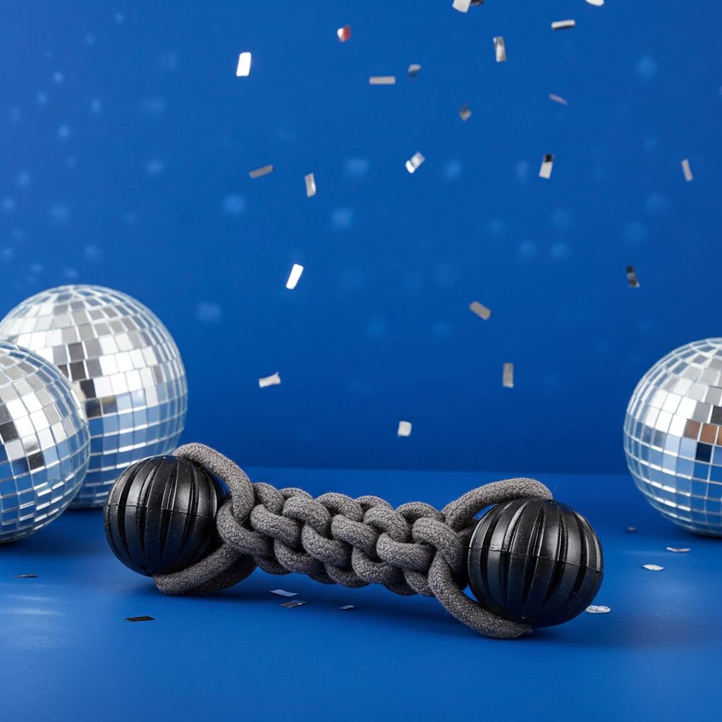 DUVO JUGUETE PERRO ECO CUERDA NEGRA CON 2 BOLA GOMA 23 x 6 x 7,5 CM