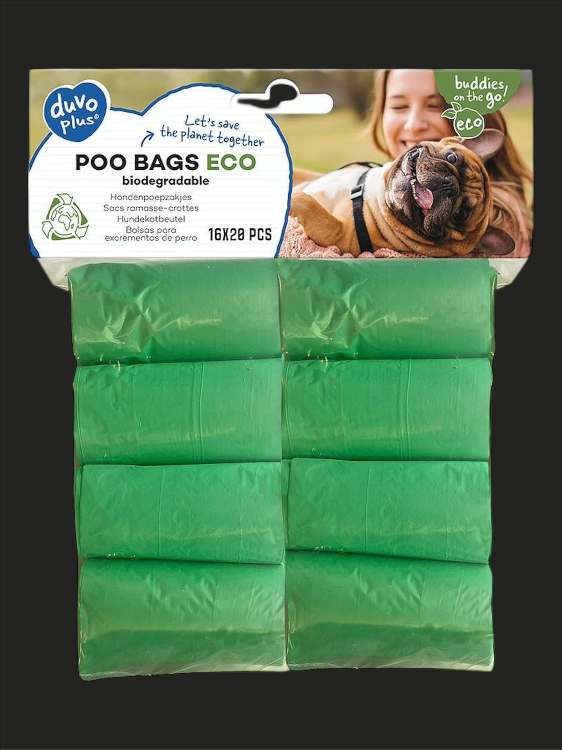 BOLSAS HIGIENICAS BIODEGRADABLES VERDES( BLISTER 16 rollos x  20 UNI)