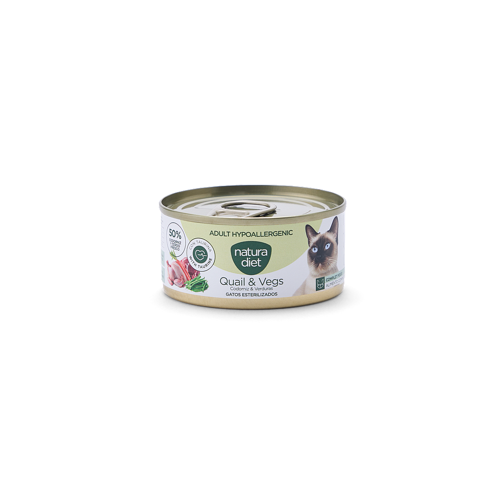 Natura Diet Adult Hypoallergenic Quail & Vegs 85 g – Paté para gatos esterilizados