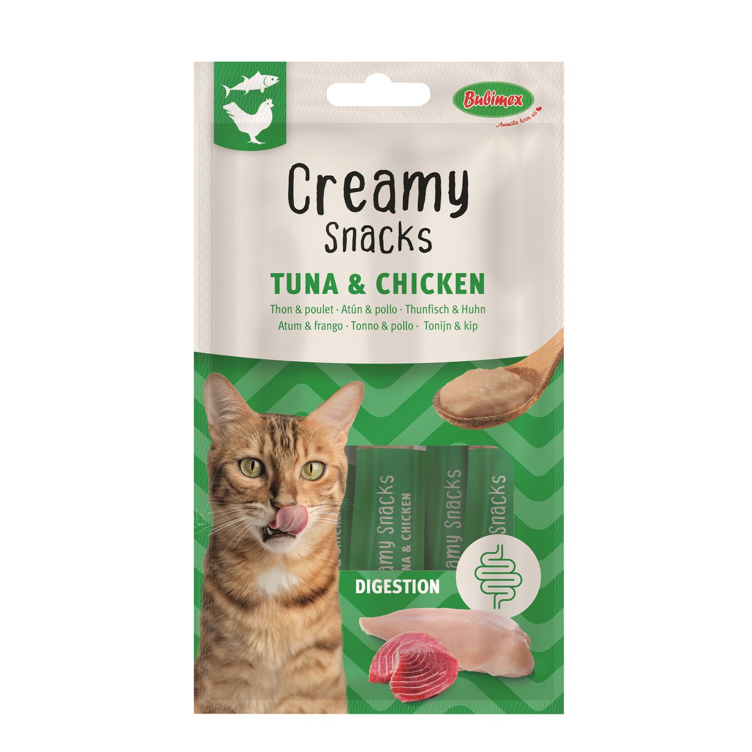 Bubimex Creamy Snacks Atún y Pollo Digestión para Gatos – 4 x 15 g Bubimex Creamy Snacks Atún y Pollo Digestión para Gatos – 4 x 15 g