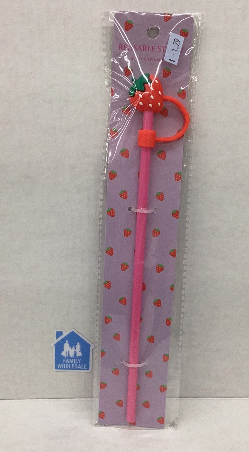 Reusable Straw With Straw Cap - Strawberry