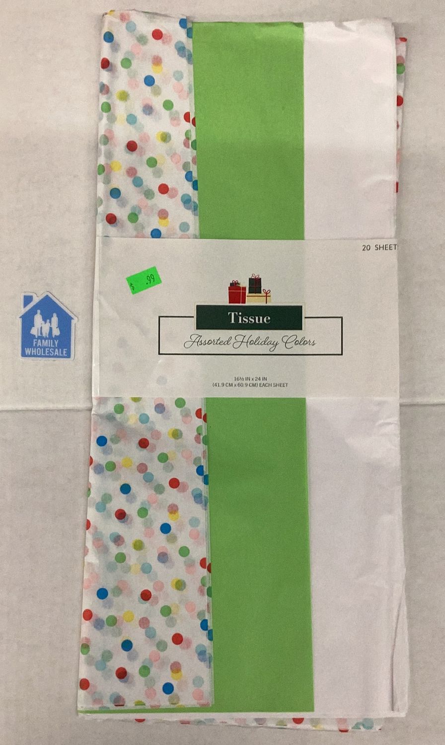 Gift Tissue Assorted Holiday Colors - Green 20 Sheets