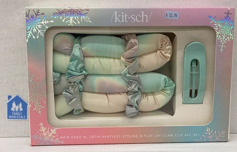 KITSCH Hair Hero XL Satin Heatless Styling and Flat Lay Clip 4pc Set