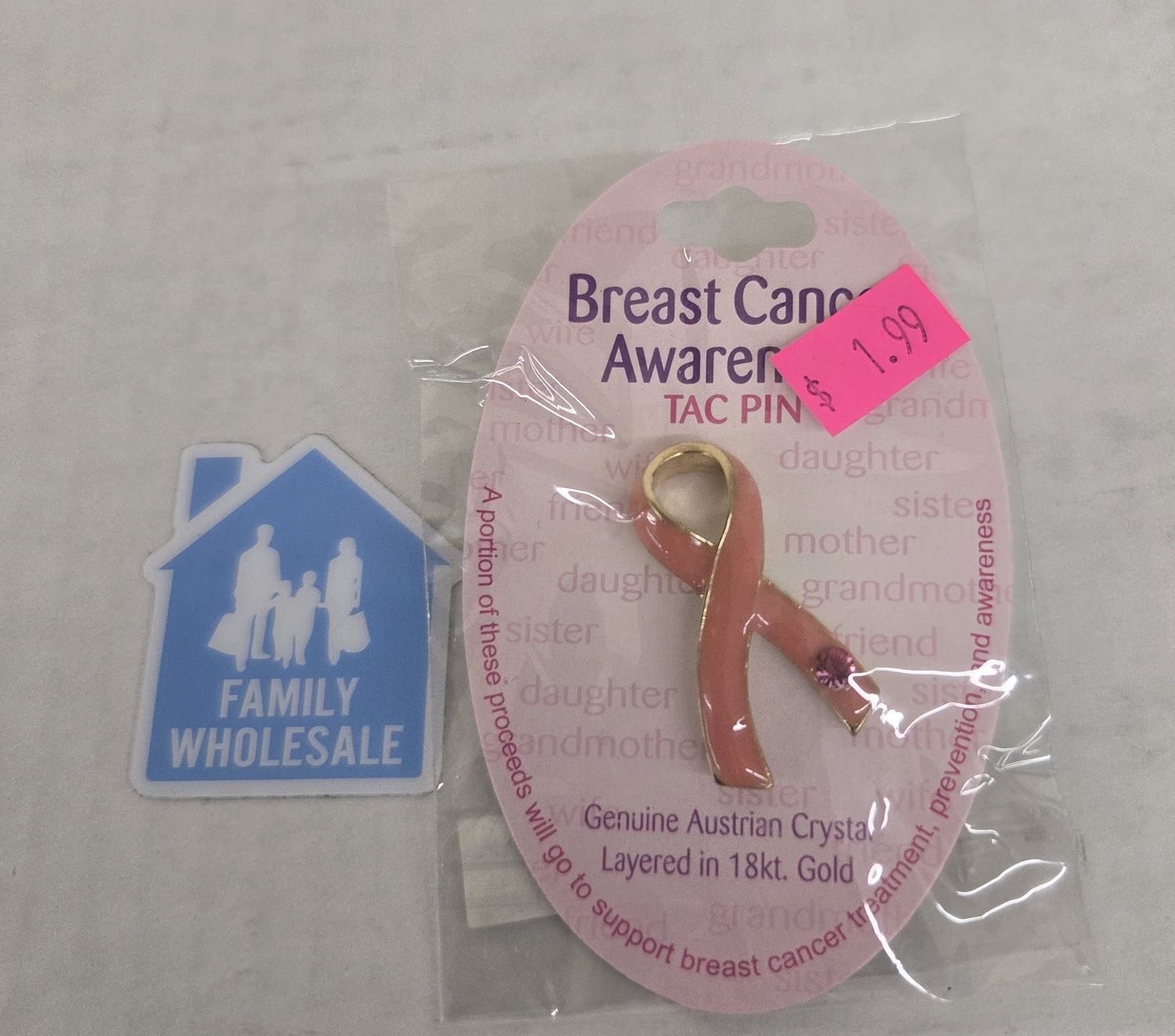 Pink Breast Cancer Awareness Ribbon Gold Plated Tac Pin Brooch