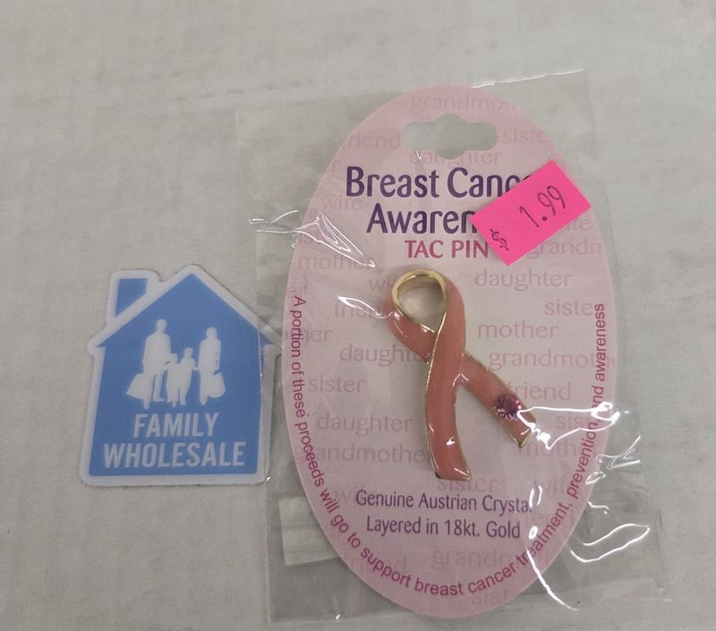 Pink Breast Cancer Awareness Ribbon Gold Plated Tac Pin Brooch