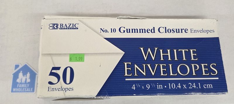 Bazic gummed closure white envelopes 50ct.