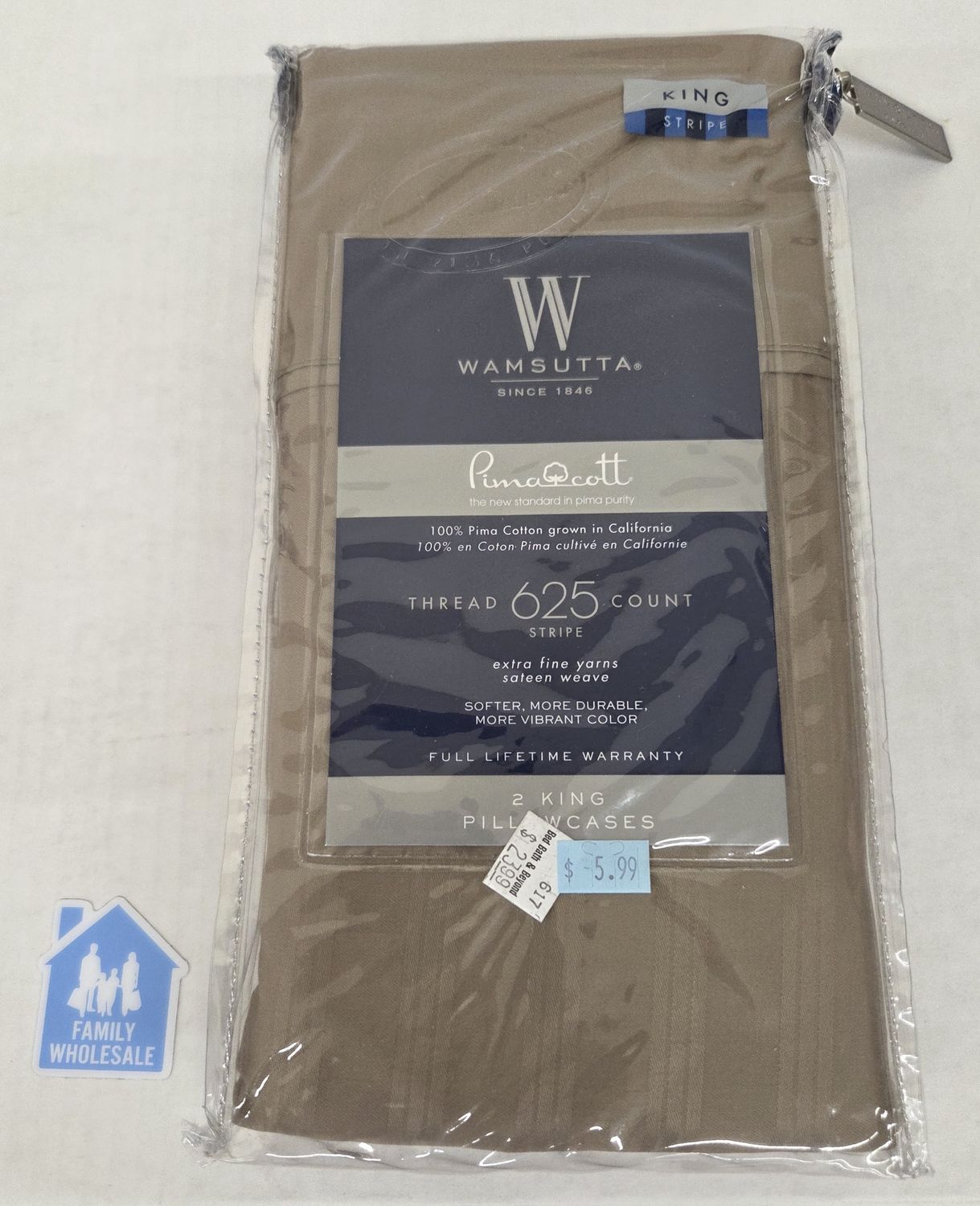 444100358133Wamsutta 100% Pima cotton  Thread count 625 King Stripe 2 king pillowcases