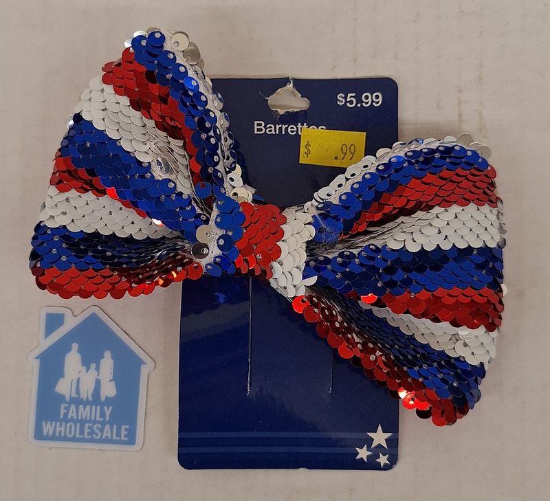 Big Red White &amp; Blue Bow Tie Barrette