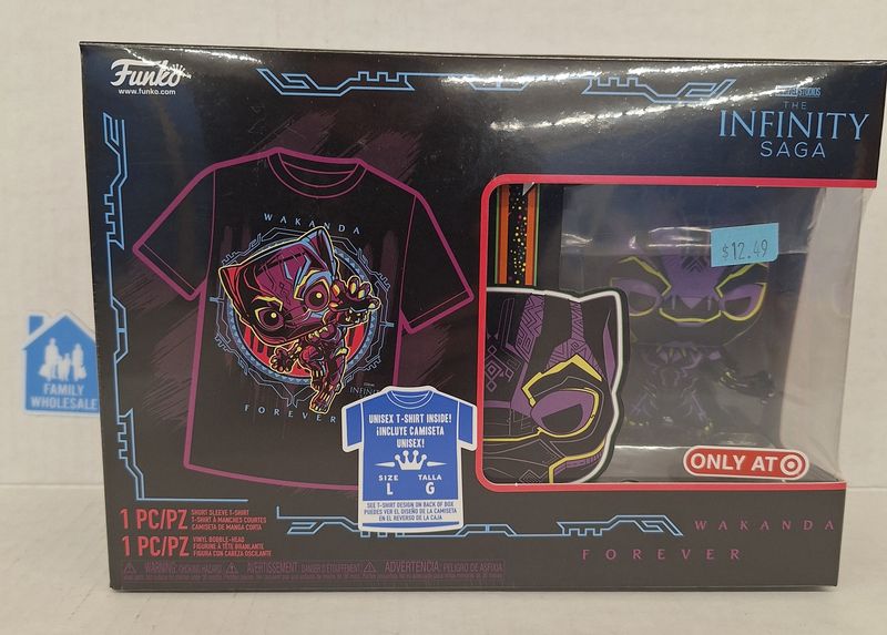 Funko POP! and Tee Marvel Black Panther [Blacklight] with Size L T-Shirt