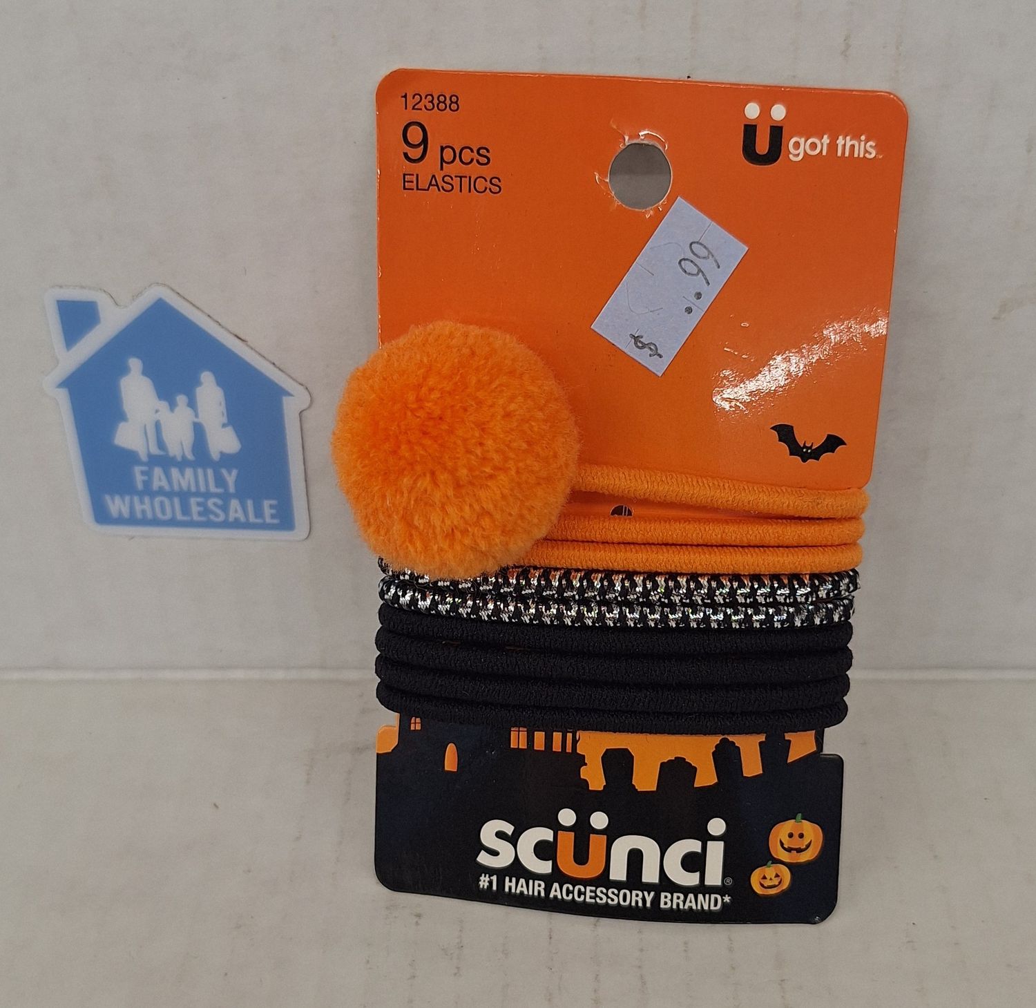 SCUNCI Orange and Black 9 PC Elastics