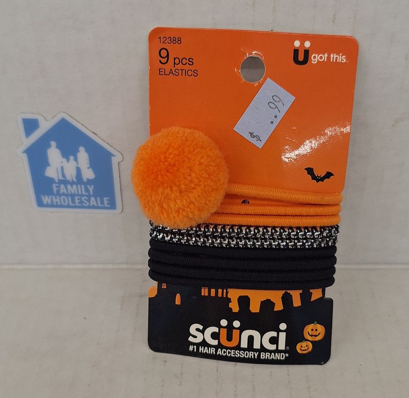 SCUNCI Orange and Black 9 PC Elastics