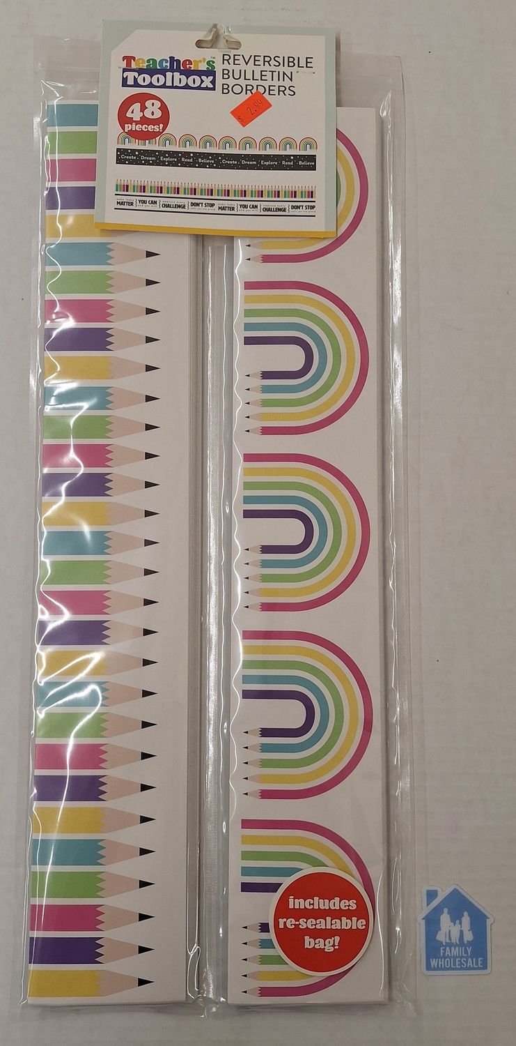 Teacher&#39;s Toolbox 48pc Bulletin Borders Double Sided Rainbow