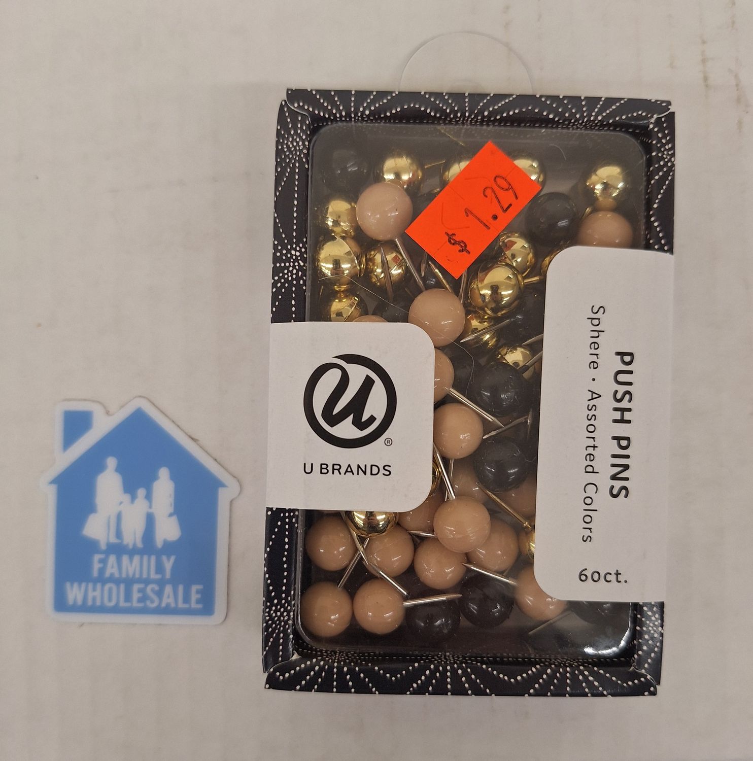 U Brands Push Pins Sphere Assorted Colors 60 ct